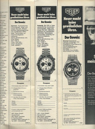 Zeitungsanzeige Heuer Autavia Carrera Montreal