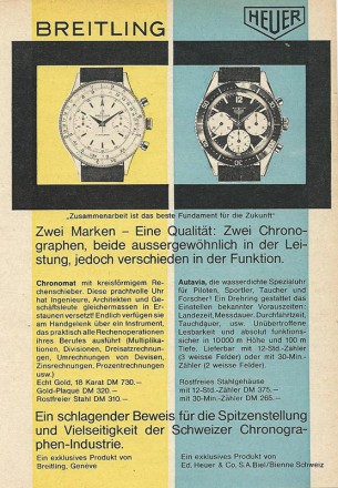 Zeitungsanzeige Heuer und Breitling Chronographen