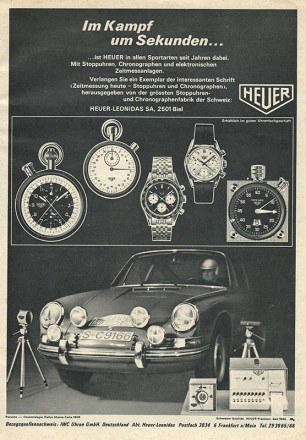Zeitungsanzeige Heuer Chronographen und Porsche Carrera